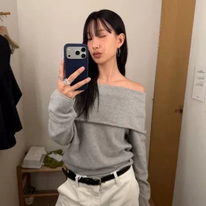 MOSA Women's Long Sve Knitted Sweater oulder Bared Layering Slim Fit Base irt Cotton Commute Sle Regular Length - AliExpress Sweaters&Jumpers