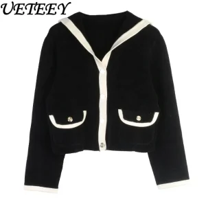 Long Sleeve Knitted Cardigan Autumn Winter New Fashion Design Sense Navy Collar College Style French Knitted Sweater Coat - AliExpress Sweaters&Jumpers