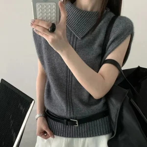 Women's 100% wool lapel vest new knitted fashionable slim fit sleeveless sweater short autumn and winter women's pullover vest - AliExpress Sweaters&Jumpers