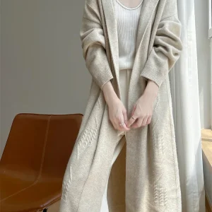 Chic Women's Sweater Autumn Winter Clothing 100% Merino Wool Sweater Hooded Cardigan Casual Windbreaker Knitted Long Outerwears - AliExpress Sweaters&Jumpers