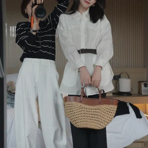 Ladies' Knitted Woolen Stripe Shirt Spring 2026 Korean Style Loose Fit Long Sleeve Turn-down Collar Slimming Top - AliExpress Sweaters&Jumpers
