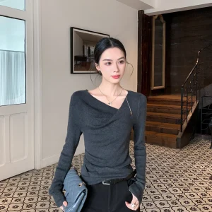 Deep ey Wool Blend Knitted Sweater Women's Slim Fit Base irt Casual Sle Polyester Fiber Medium Softn Long Sve - AliExpress Sweaters&Jumpers