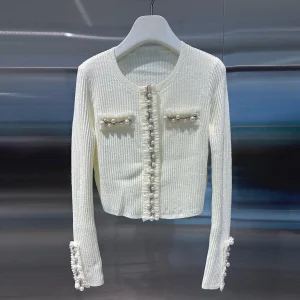 Heavyweight Pearl Embellied Slim Fit round Ne Knitted Open Cardigan Luxury Women's Faion Autumn New Sle Small Fraan... - AliExpress Sweaters&Jumpers