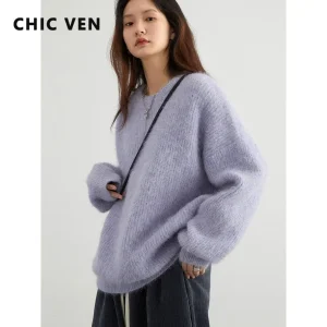 CHIC VEN Women Sweater Long Sleeve Pullover Solid Loose O Neck Soft Alpaca Female Tops Woman Knitwear Jumpers Spring Autumn 2024 - AliExpress Sweaters&Jumpers