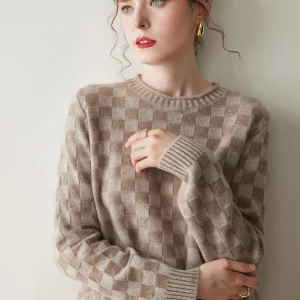 100% Cashmere Sweater Women's O-neck Plaid Color Blocking Pullover Autumn Winter Vintage Loose Knitwear New Trend Clothing Tops - AliExpress Sweaters&Jumpers