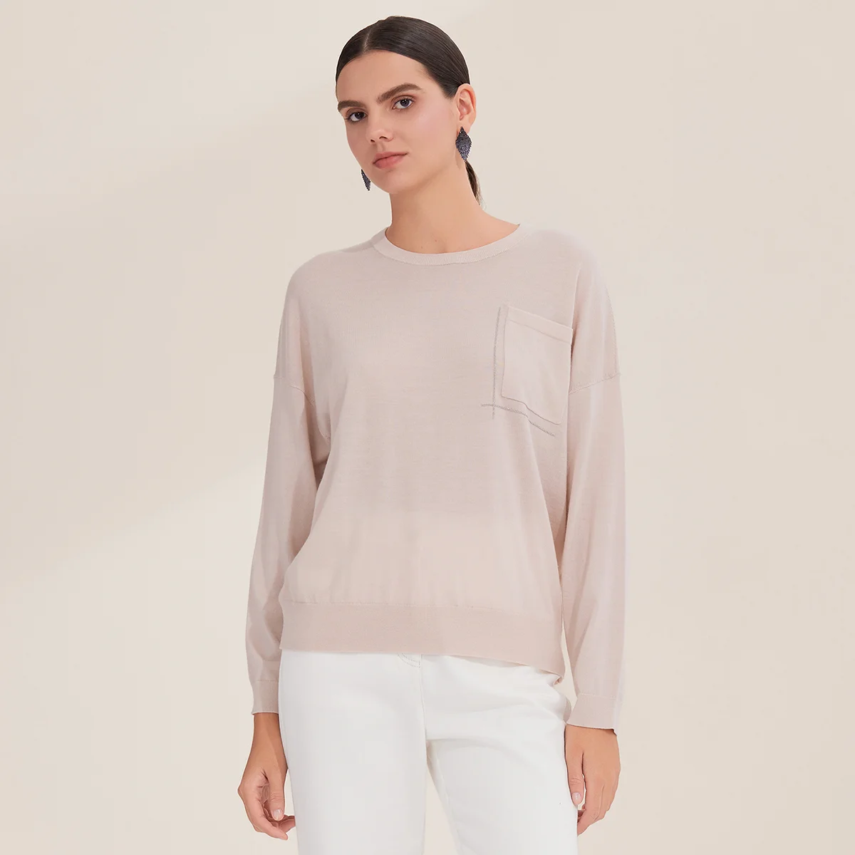 Pop BD3521231 Women's Long Sleeved Crewneck Sweaters Pullover With Pocket 100% Wool Casual Fall Women's Clothing - AliExpress Sweaters&Jumpers