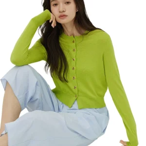German Biella + fine 120s worsted wool, candy-colored gold buckle short knitted cardigan jacket for women - AliExpress Sweaters&Jumpers