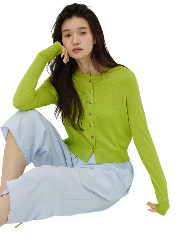 German Biella + fine 120s worsted wool, candy-colored gold buckle short knitted cardigan jacket for women - AliExpress Sweaters&Jumpers