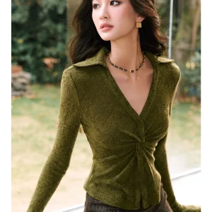 Wangxo Women's Knitted Wool Sweater V-Ne Svel Casual Slim Fit Long Sve Faionable Bell Sve Knot Design Top - AliExpress Sweaters&Jumpers