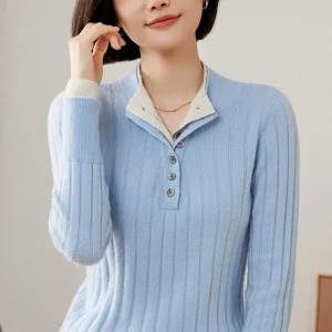 Women Cashmere Sweater Pullover Office Lady Autumn Winter 100% Cashmere Knitwear Mock-neck Slim Fake Two Piece Clothing Top - AliExpress Sweaters&Jumpers
