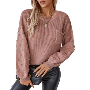 Solid color pocket pullover women's knitted sweater and winter fashion European and American cross-border women's sweater top - AliExpress Sweaters&Jumpers