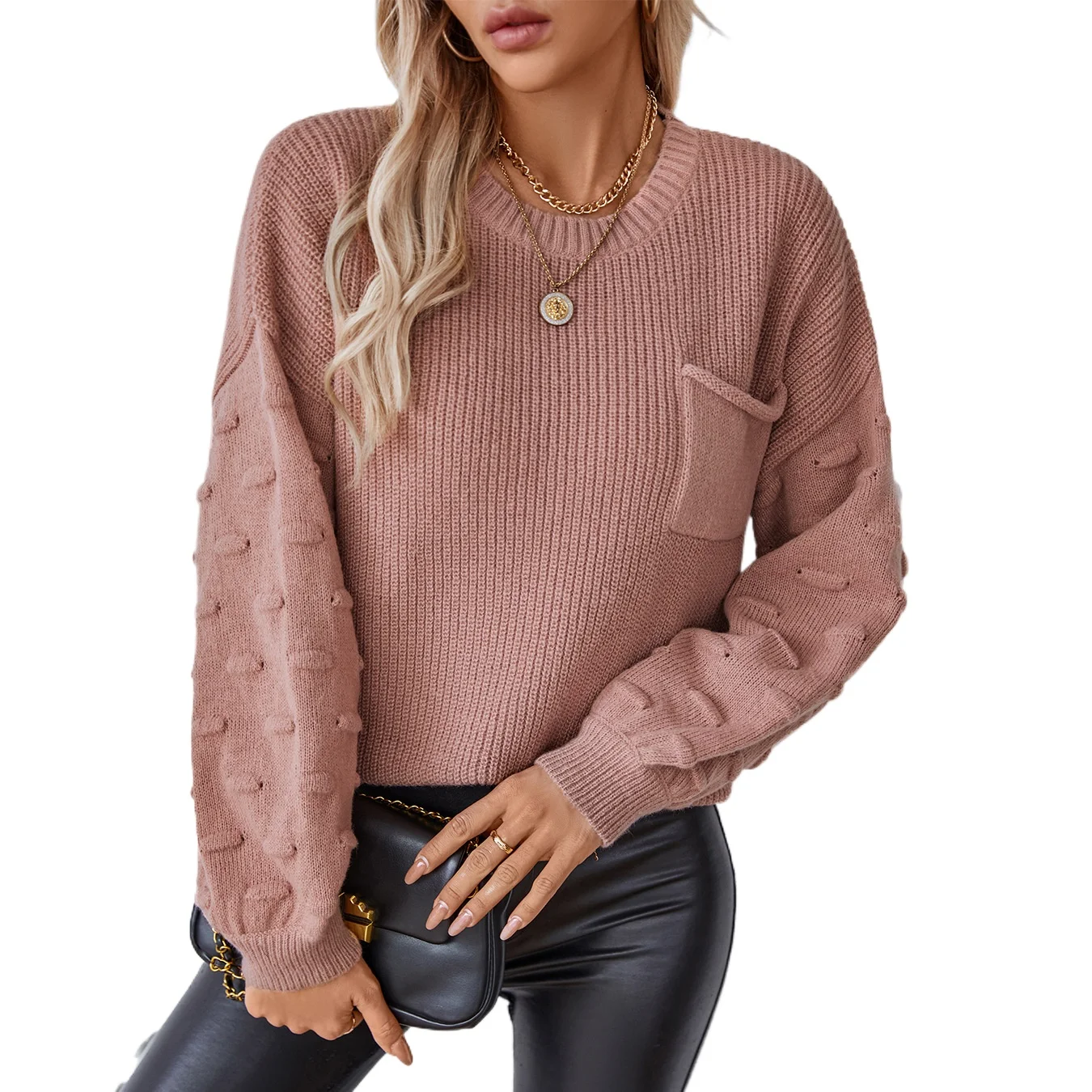 Solid color pocket pullover women's knitted sweater and winter fashion European and American cross-border women's sweater top - AliExpress Sweaters&Jumpers