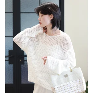 Linen Knitted Hollow out Long Sve Loose Women's Top n Sle Air Conditioning irt Sun Protection Net Cover up - AliExpress Sweaters&Jumpers