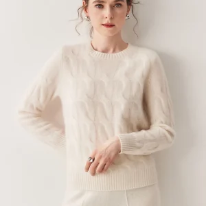 Chic Warm Soft O-Neck Solid Cable Stitch Vintage Sweater 100% Cashmere Women's Autumn Winter Elegant Comfort Clothing Tops - AliExpress Sweaters&Jumpers