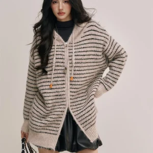 CHILL ZOEY Women's Autumn Winter Stripe Design Camere Lazy Coat Knitted Sweater Polyester Fiber Long Sve Mid-Length Zipper - AliExpress Sweaters&Jumpers