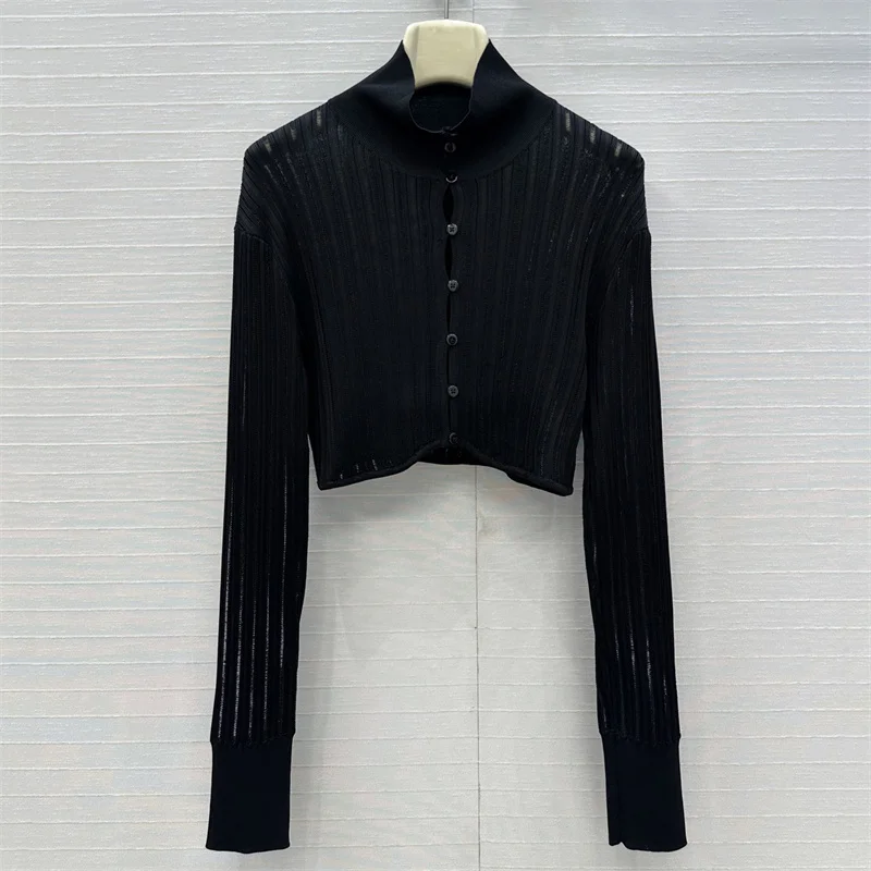 Cardigan for women New elastic knitted hollow out long sleeved top for autumn 2025 Half high neck slim women's sweater Thin coat - AliExpress Sweaters&Jumpers