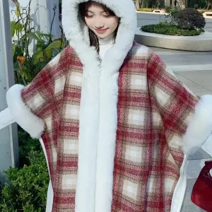 Winter Thicken Lining Wool Blends Cape Coat Hood Elegant Beautiful Faux Fur Long Tassels Women Party Dress Cloak Wraps - AliExpress Sweaters&Jumpers