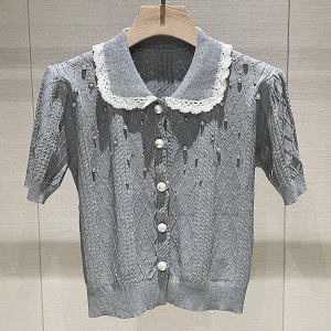 ay Slim Fit ort Sve Knitted Sweater with Beads Spring 2026 New Arrival Ele Doll Collar Top for Women - AliExpress Sweaters&Jumpers