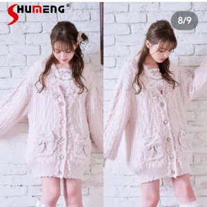 Japanese Mines Style Mass-Produced Sweet Cute Girl V-Neck Heart Button Big Bow Loose Versatile LIZ Knitted Cardigan for Women - AliExpress Sweaters&Jumpers