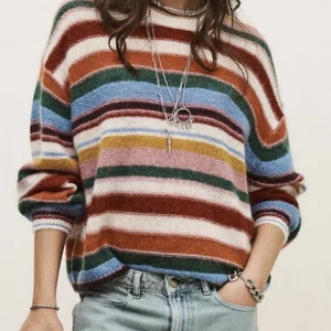 Rainbow Stripes Color Blo Woolen Knitted Sweater Loose Fit Women's Faion Spring Early 2026 Dyeing Knitting Proc - AliExpress Sweaters&Jumpers
