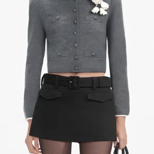 3D Flower Decoration Women Grey Sweater Stand Collar Long Sleeve Casual Slim Knitted Cardigan - AliExpress Sweaters&Jumpers