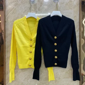 High Quali V-Ne Knitted Open Cardigan Women's Slim Fit Faionable Gold Button Sweater Jaet Commute Sle Long Sve - AliExpress Sweaters&Jumpers