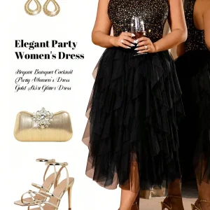 Elegant Sequin Halter Party Dress with Ruffled Tulle Skirt for Women - AliExpress Sweaters&Jumpers