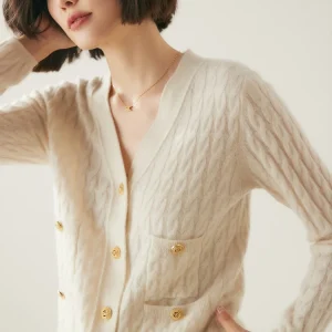 Autumn Winter Women Sweater V-Neck Gold Button 100% Cashmere Cardigan Sweater Coat Ladies Temperament Retro Long Sleeve Knit Top - AliExpress Sweaters&Jumpers