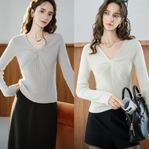 Ele Nina Twist Knitted 00% Fine Wool Slim Fit Women's Spring Top Soft Cotton Wool V-ne Long Sve Knitwear - AliExpress Sweaters&Jumpers