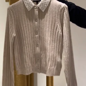 Heiddm Early Spring Detachable Pearl Collar Warm Milk Tea Color Long Sve Wool Knitted Sweater Women's Open Cardigan - AliExpress Sweaters&Jumpers