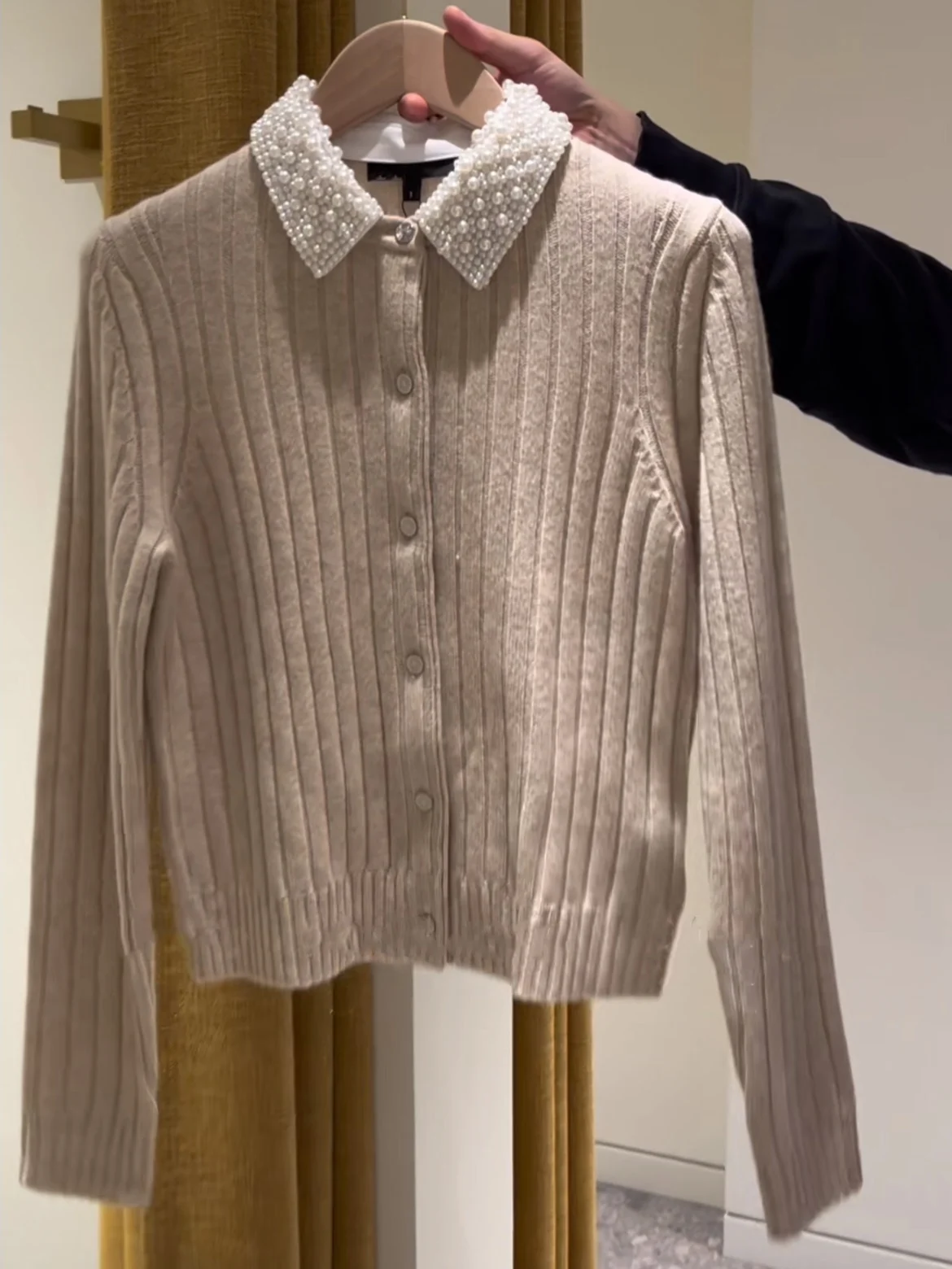 Heiddm Early Spring Detachable Pearl Collar Warm Milk Tea Color Long Sve Wool Knitted Sweater Women's Open Cardigan - AliExpress Sweaters&Jumpers