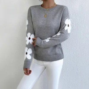 2025 Autumn and Winter Fashion Temperament Elegant Flower Jacquard Knitted Pullover Clothes Autumn Women - AliExpress Sweaters&Jumpers