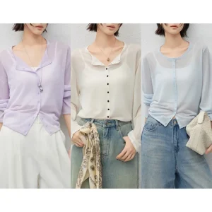 MeiYang Silk Linen Open Cardigan Long Sve round Ne Translucent 30 Tead Count Commute Sle Loose Fit Button Detail - AliExpress Sweaters&Jumpers