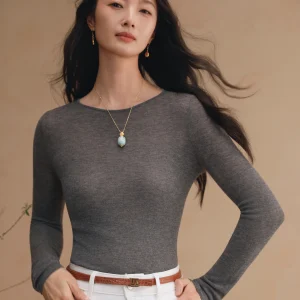 Women's Slim Fit round Ne Long Sve Wool irt Spring New Sle Casual Sle Soluble Silk And Wool Knitted Base irt - AliExpress Sweaters&Jumpers