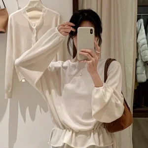 BRIVIN Korean Sle Women's Woolen Knitted Sweater with Lantern Sves Ruffle Design Dstring Soft Base Layer Top - AliExpress Sweaters&Jumpers