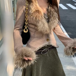 Early Spring Design ex Removable  Fur Collar Knitted Open Cardigan Women's Versatile Slimming Top Polyester Fiber Long... - AliExpress Sweaters&Jumpers