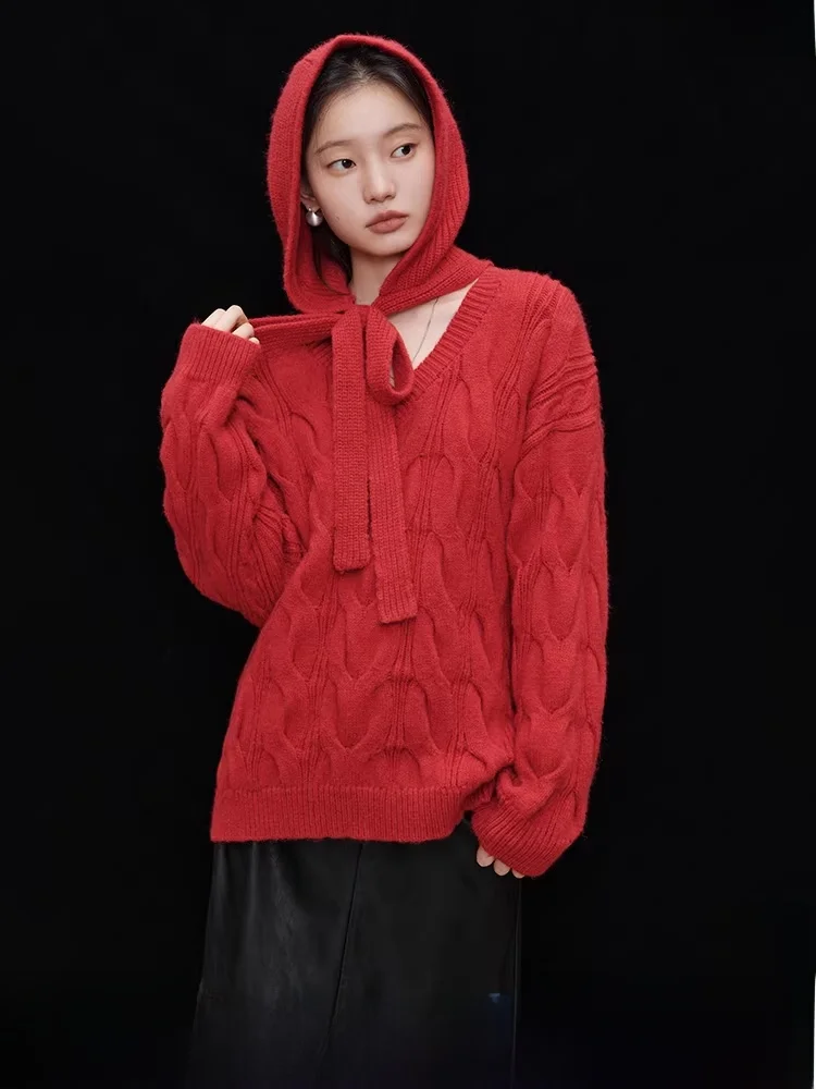 Red Loose Lazy Sweater Autumn Winter Straight Cut Sweet Sle V-Ne Long Sve Knitted Top for Young Women 25-29 Years Old - AliExpress Sweaters&Jumpers
