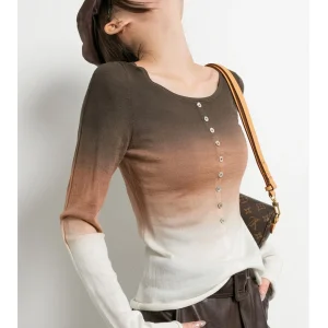00% Waable Wool adient Brown Long Sve Knitted Sweater Women's Street Sle Slim Fit Spring Autumn Top Faion Trend - AliExpress Sweaters&Jumpers