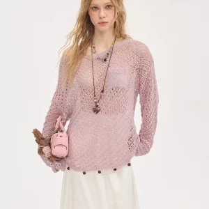 DIDDI MODA Women's Long Sve Knitted Hollow out Bead Pendant Breathable Base irt Inner Wear Outer Wear Faionable Top - AliExpress Sweaters&Jumpers