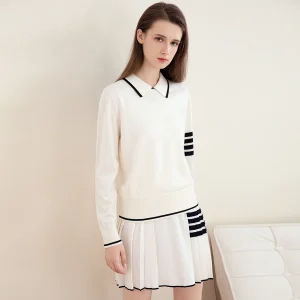 TC-167 100% merino wool high quality women's preppy lapel white knit sweater - AliExpress Sweaters&Jumpers