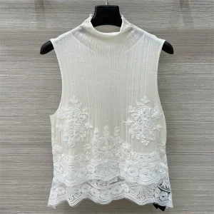 women's sweater New lace patchwork high neck pullover for summer 2025 Wool blend sleeveless top Elastic knit slim Wom en's vest - AliExpress Sweaters&Jumpers