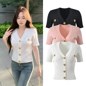 Faionable V-Ne ort Sve Knitted Cardigan Single Button Summer 2024 New Arrival Versatile  Length Commute Sle Wo... - AliExpress Sweaters&Jumpers