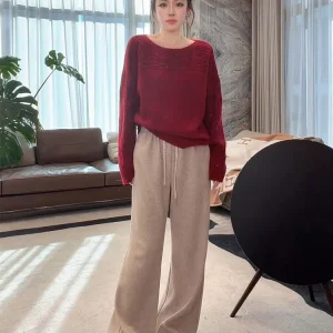 Warm Red Merino Wool Sweater Hollow out oulder Boat Ne Casual Sle Women's Long Sve Knitwear Soft Polyester Blend - AliExpress Sweaters&Jumpers