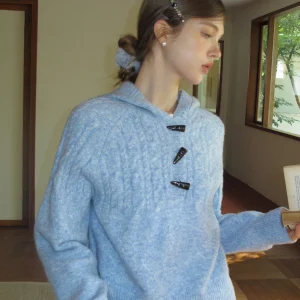 Loose Women's Knitted Sweater EGGKA Blue with Hood Twist Soft Wool Sle Autumn Winter ort Slimming Top Casual Wear - AliExpress Sweaters&Jumpers