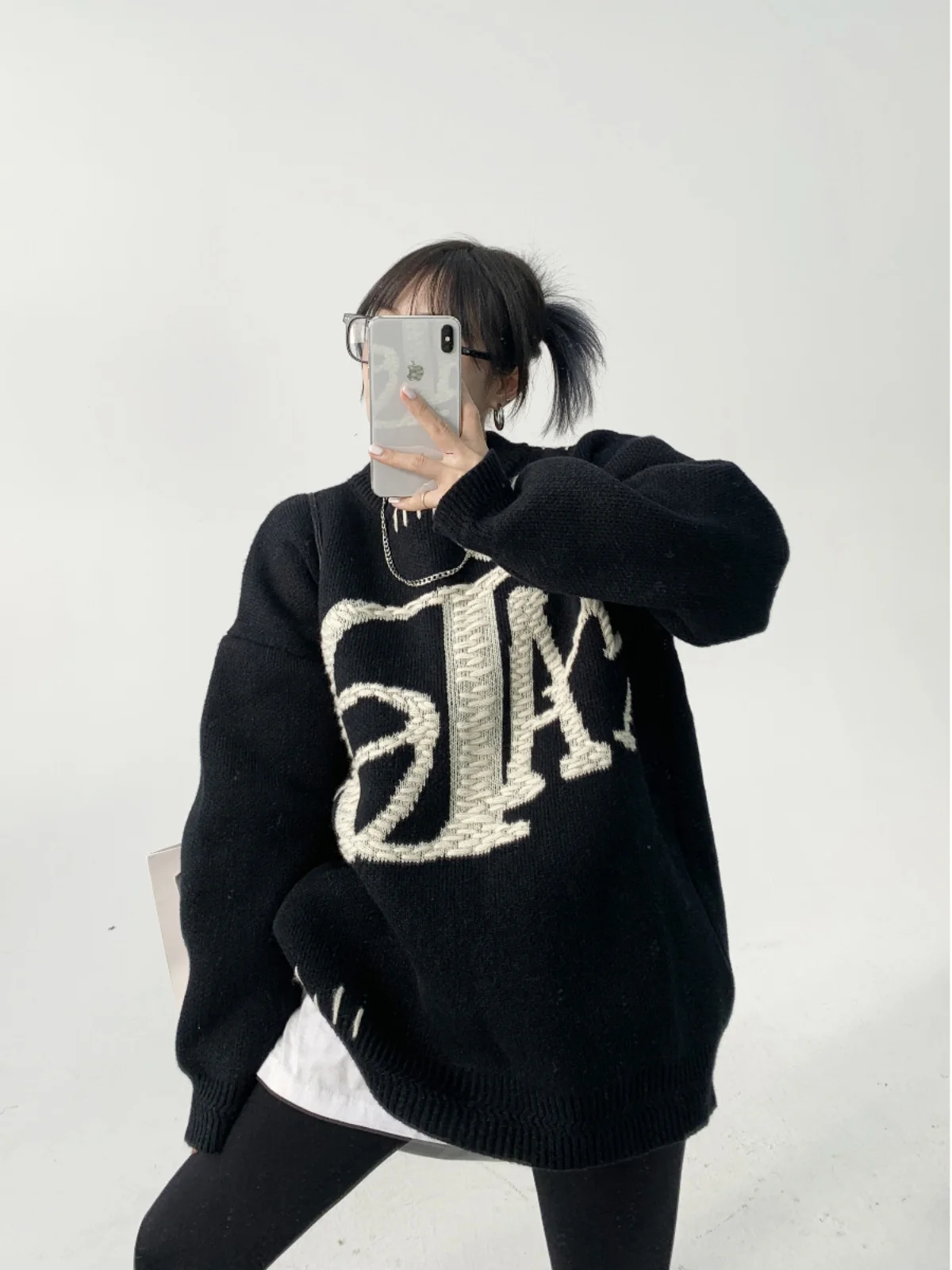 Thiened round Ne Knitted Sweater Women's Street Sle Casual Embroidery Loose Fit Autumn Spring American Design Sense - AliExpress Sweaters&Jumpers