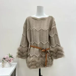 2026 Women's Belted Fur Elegant Long Sleeve Knitted Sweater Splicing Coat Autumn Spring Fox Fur Splicing Hollow Out Pullovers - AliExpress Sweaters&Jumpers