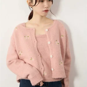 Sweet Japanese Sle Knitted Sweater with Embroidered Flowers round Ne Open Cardigan Spring New Sle 2 Pieces Set Women's ... - AliExpress Sweaters&Jumpers