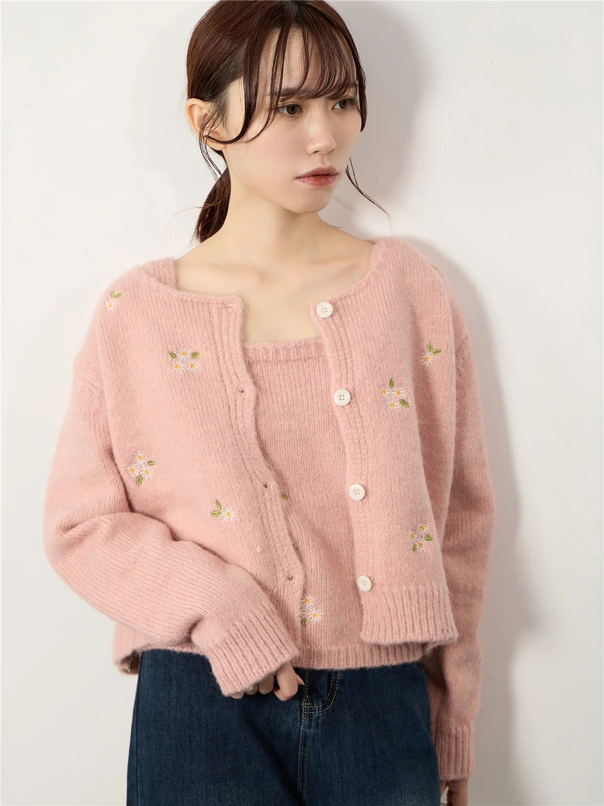 Sweet Japanese Sle Knitted Sweater with Embroidered Flowers round Ne Open Cardigan Spring New Sle 2 Pieces Set Women's ... - AliExpress Sweaters&Jumpers
