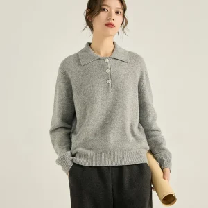 Gansen Women's Wool Knitwear  Collar Loose Fit Overhead irt ey Vintage Simple Sle 00% Wool Thi Long Sve - AliExpress Sweaters&Jumpers