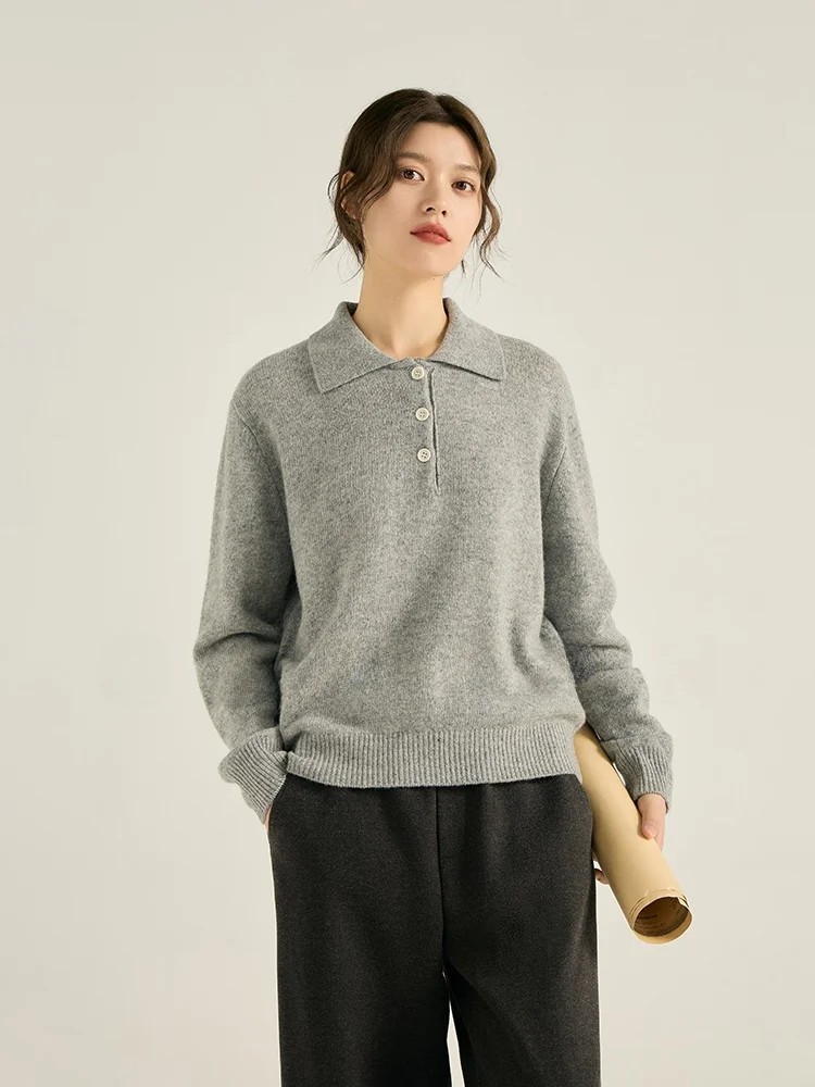 Gansen Women's Wool Knitwear Collar Loose Fit Overhead irt ey Vintage Simple Sle 00% Wool Thi Long Sve - AliExpress Sweaters&Jumpers